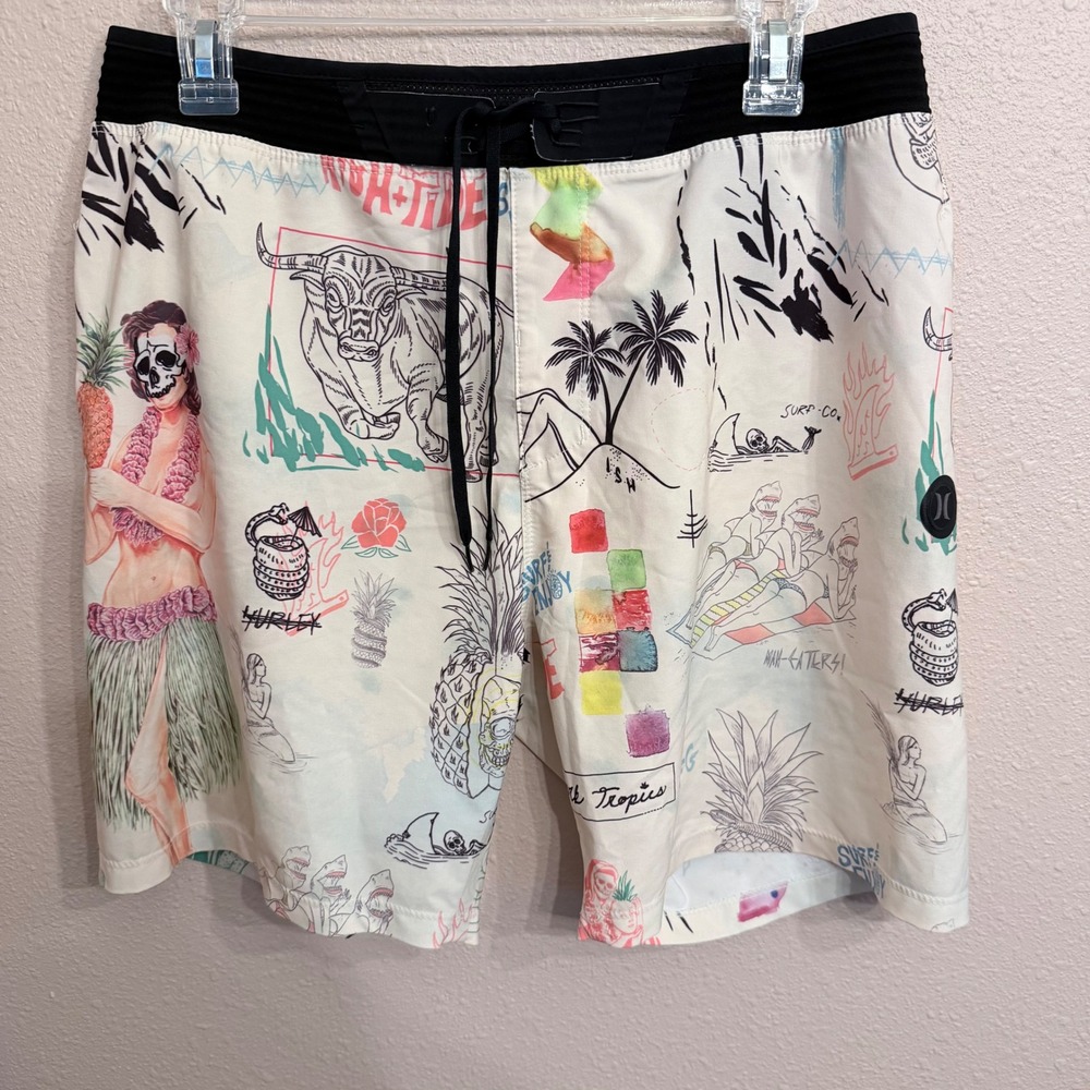 Hurley Phantom Board Shorts Mens 32 Dark Tropics Graphic Print Swim Trunks